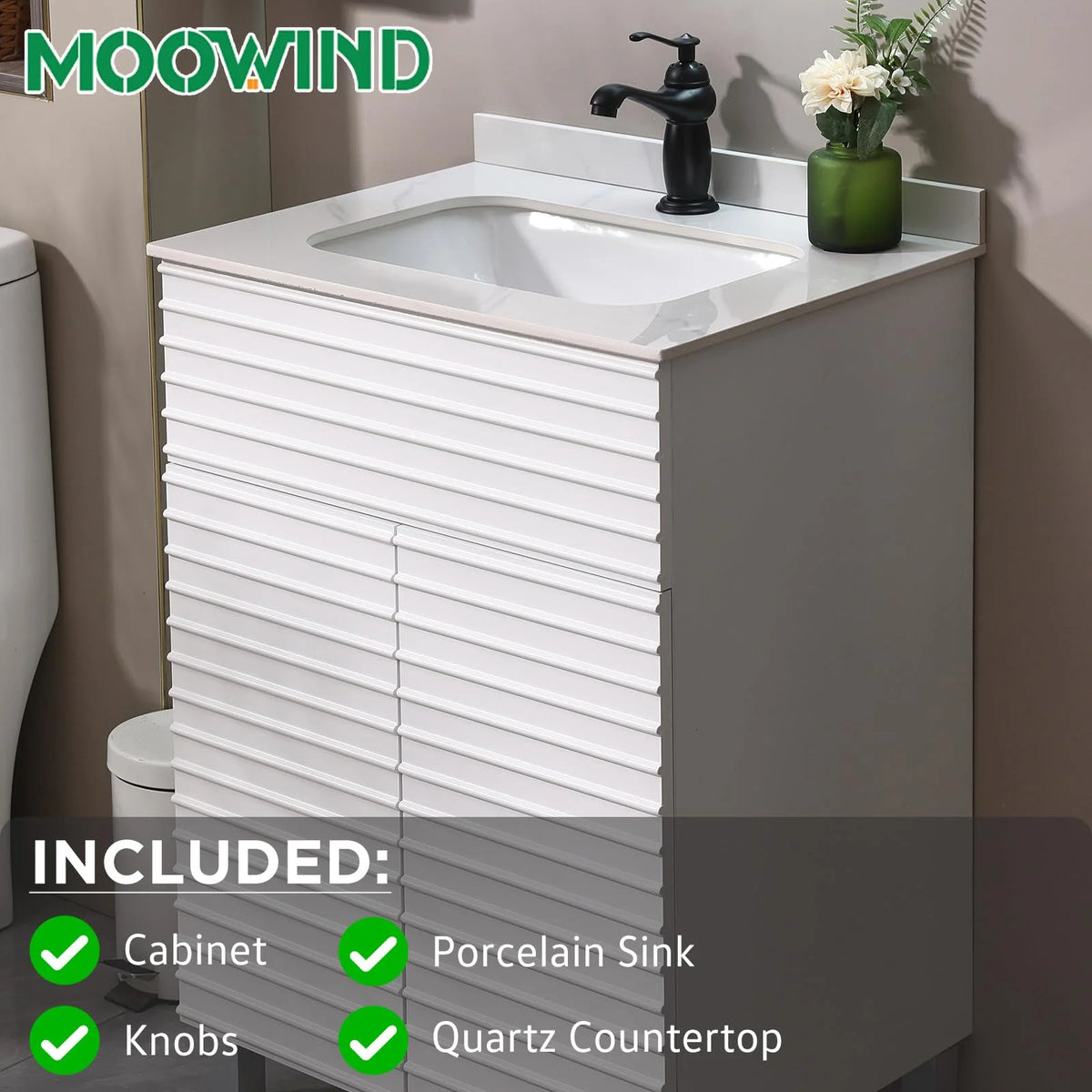 PROHIKER 29.1" Bathroom Vanity with Sink, Modern Bathroom Vanity Cabinet, Freestanding Bathroom Sink Cabinet with 1 Soft-Close Door and Metal Handle