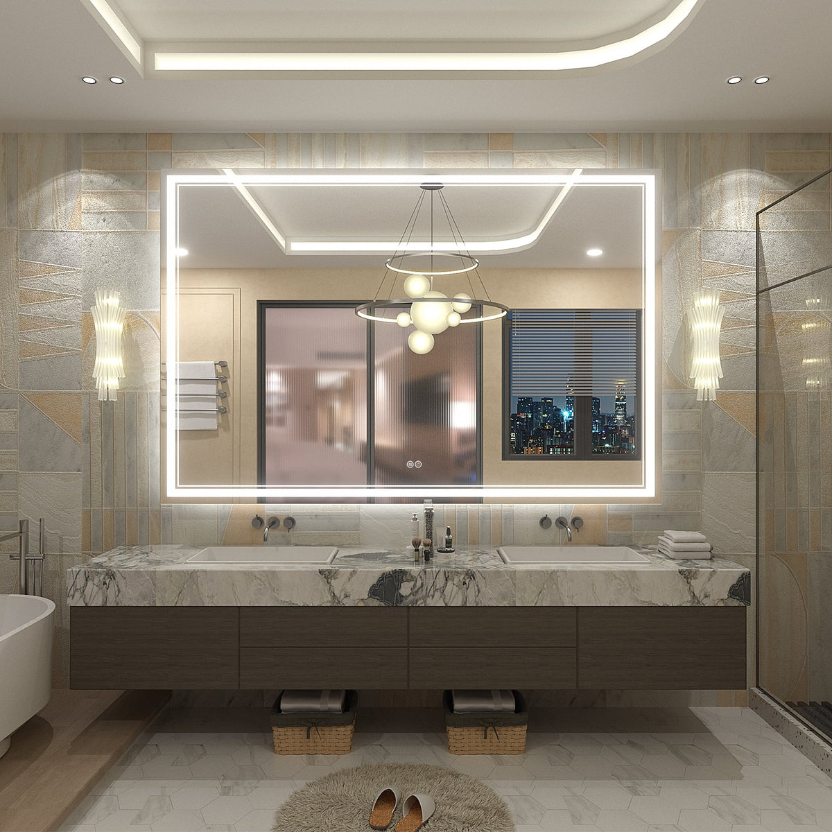 Frameless Frontlit LED Anti-fog Bathroom Vanity Mirror 96x36 inch
