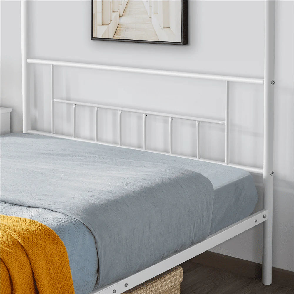 Yaheetech Metal Canopy Bed Frame, Four-poster Canopied Platform Bed with Headboard and Footboard, Queen, White