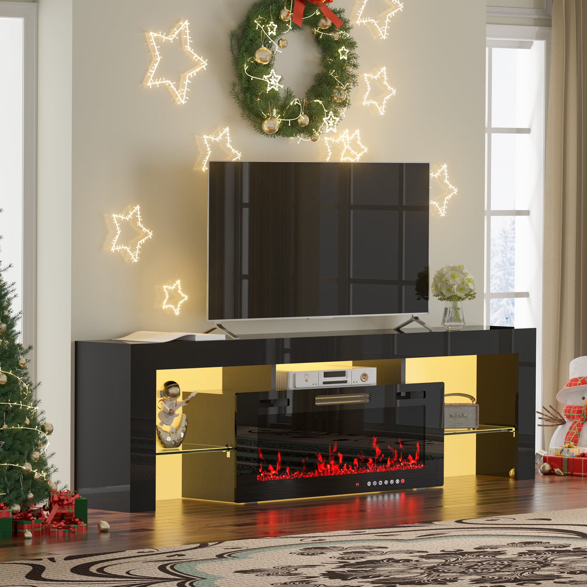 70" Electric Fireplace TV Stand by GetYes - Sleek White Design with Adjustable Flame & Remote Control, Perfect for Living Room