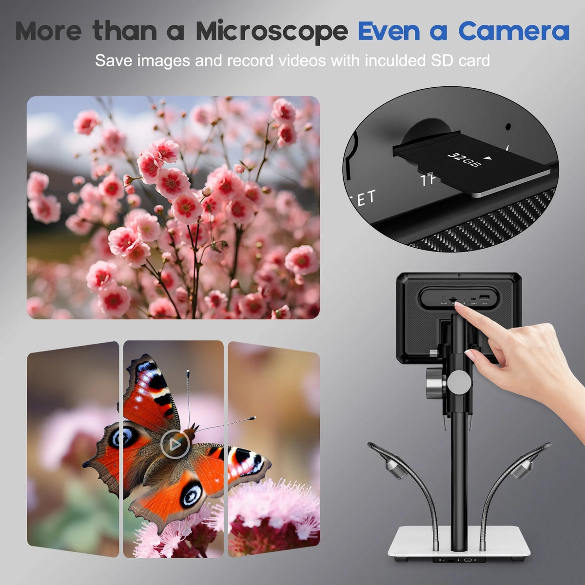 BEBANG 7" Coin Microscopefor Adults Kids, 1200X LCD Digital Microscope with 10 LED Lights, PC View