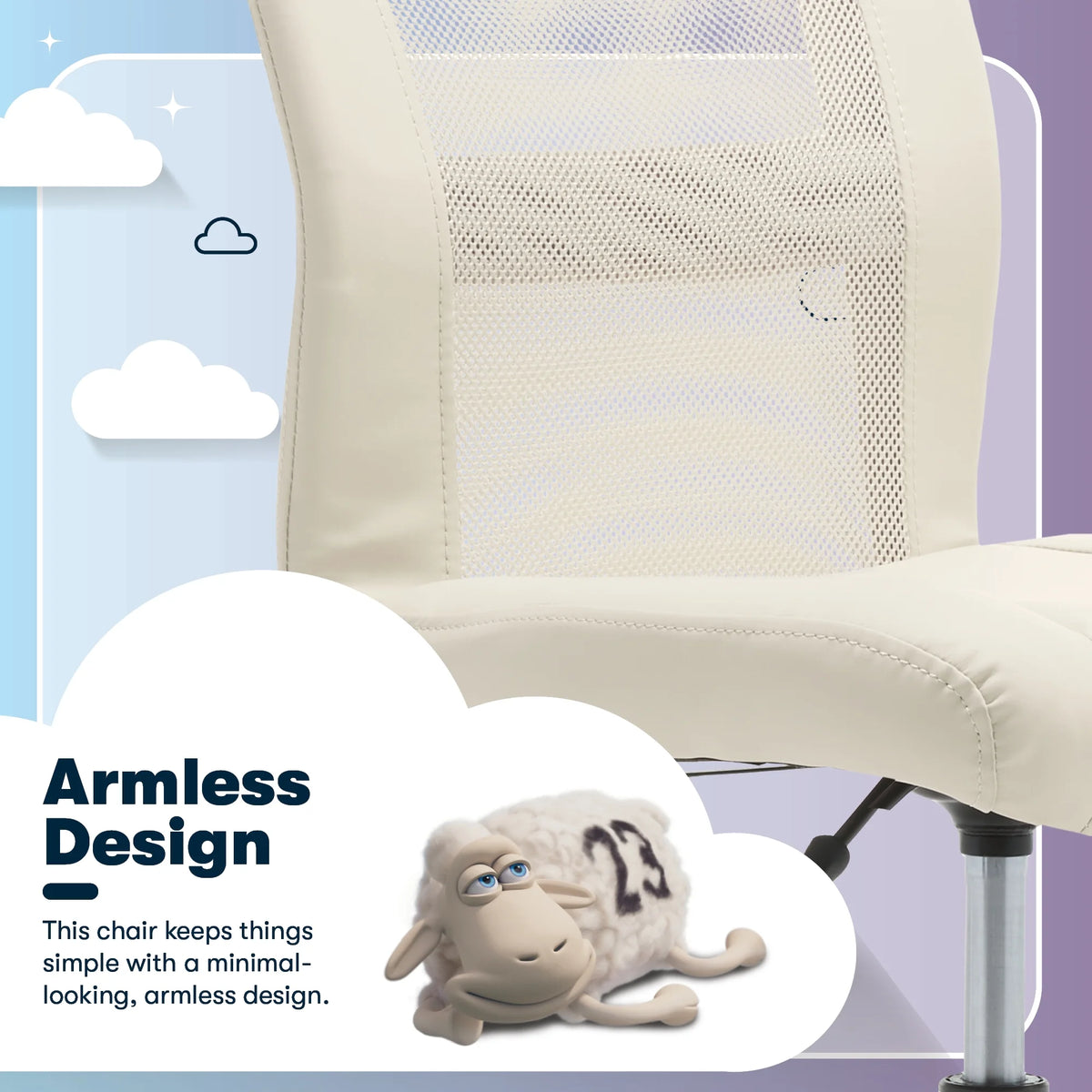 Serta Essentials Armless Task Chair, Faux Leather and Mesh, Cream