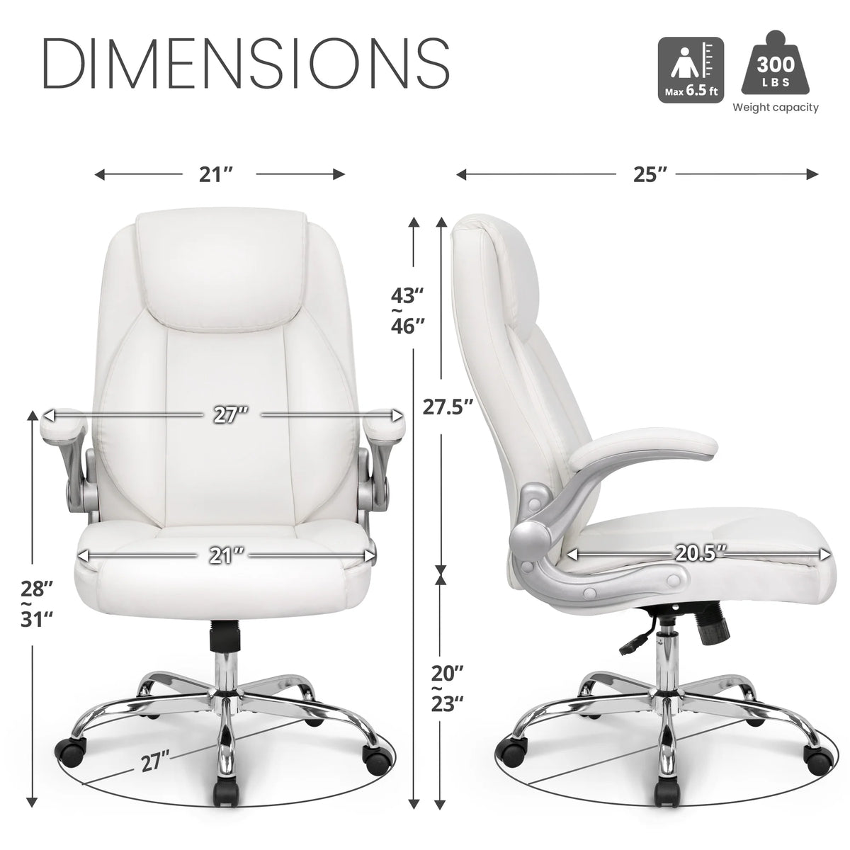 NEO CHAIR Executive Office Chair, Ergonomic High back Cushioned, Wide Leather Seat 8 Hours Heavy Duty Design, Flip Up Armrest Computer Desk Chair, Black