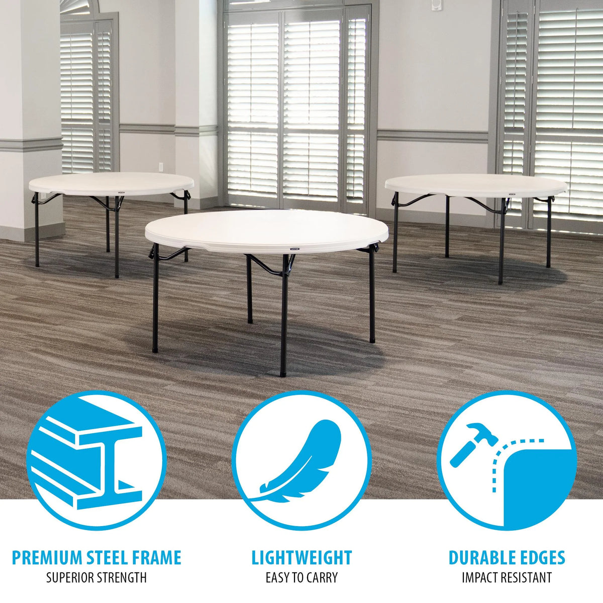 Lifetime (15) 60 in. White Round Tables and Cart Combo - 80441