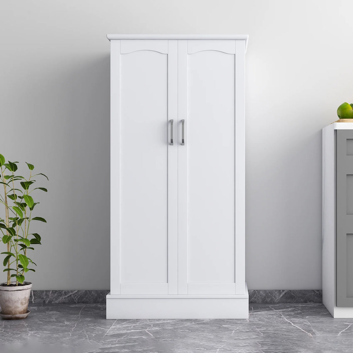 47 Kitchen Pantry Cabinet, White Buffet Cupboards Sideboard with Doors & Adjustable Shelves, Kitchen