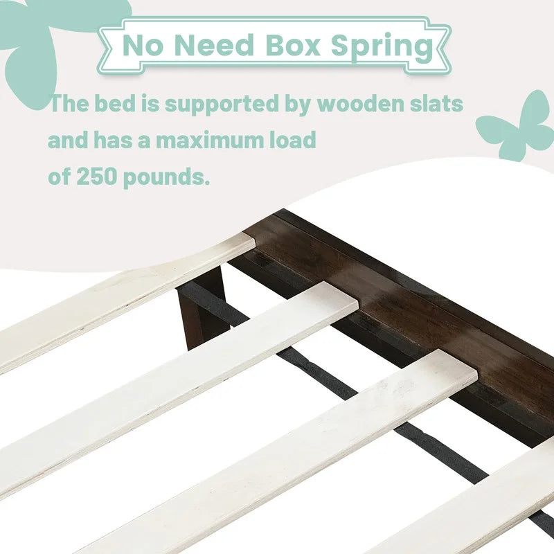 Duxelifin Wood Twin Bed Frame with Rails, Twin Size Low Platform Bed with Headboard and Footboard, Low Twin Bed Frame for Girls & Boys, White