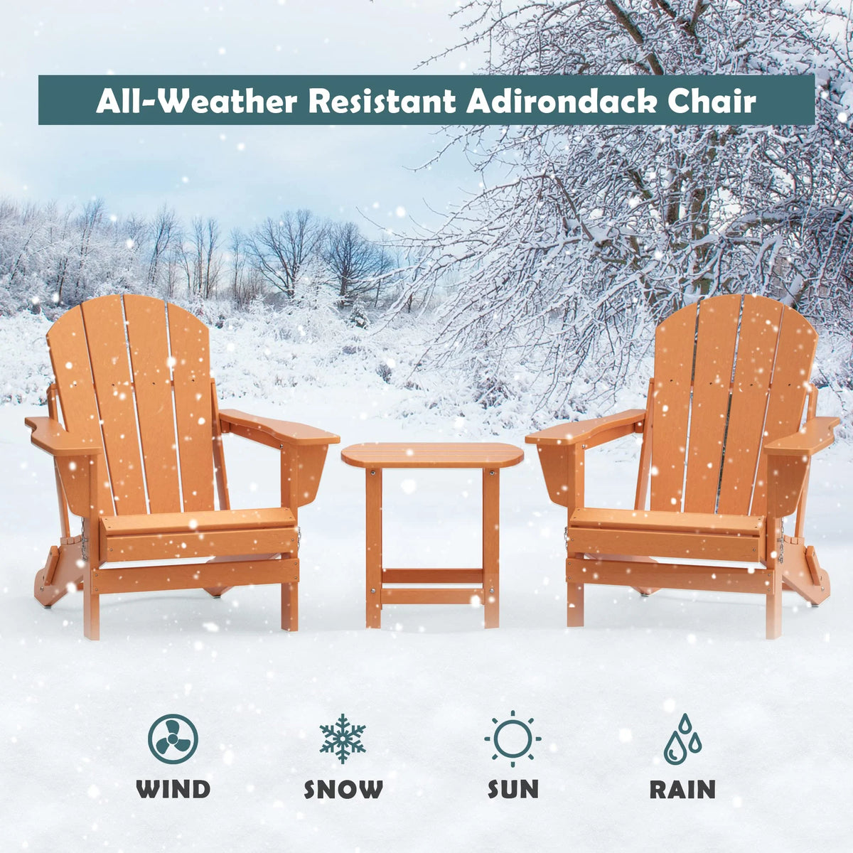 TORVA Folding Adirondack Chair, Fire Pit Chair,Patio Outdoor Chairs All-Weather Proof HDPE Resin for BBQ Beach Deck Garden Lawn Backyard, Black
