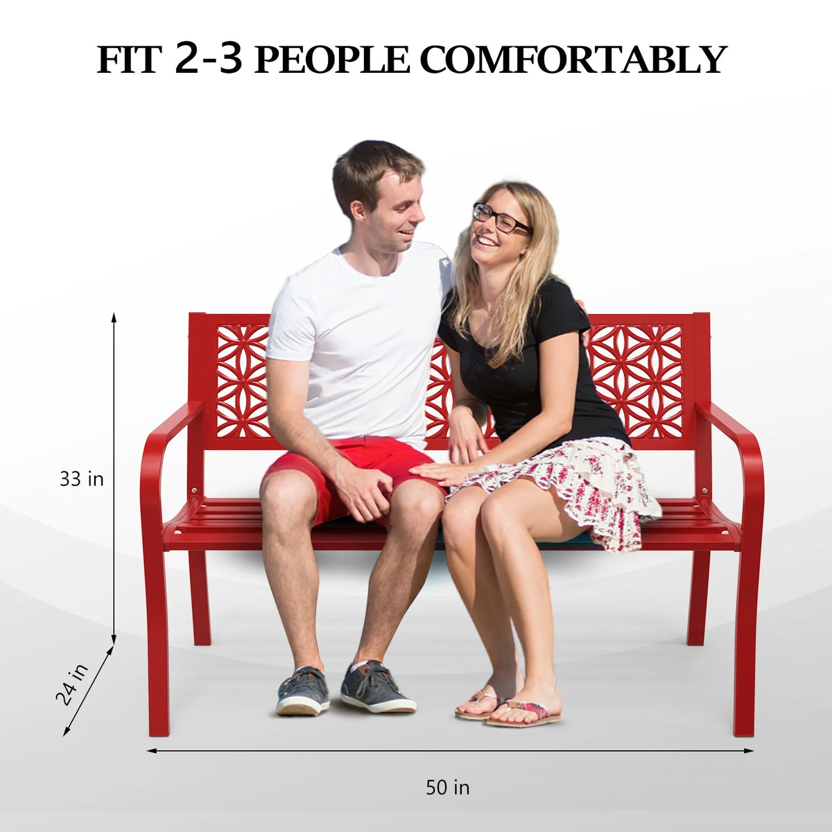 Ktaxon Outdoor Bench, Mental Bench with Floral Back, 2-Person Garden Bench for Outside Yard Patio Entryway Park Porch, 800LBS, White