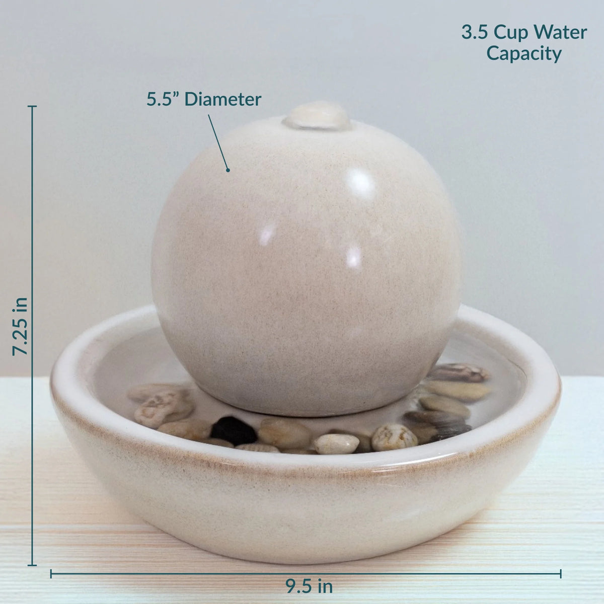 Sunnydaze Modern Teal Ceramic Tabletop Water Fountain with Orb