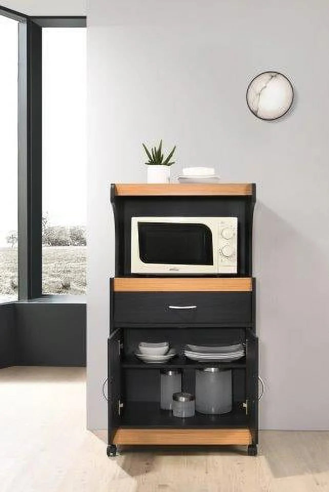 Hodedah Microwave Contemporary Wooden Kitchen Cart in Cherry Finish