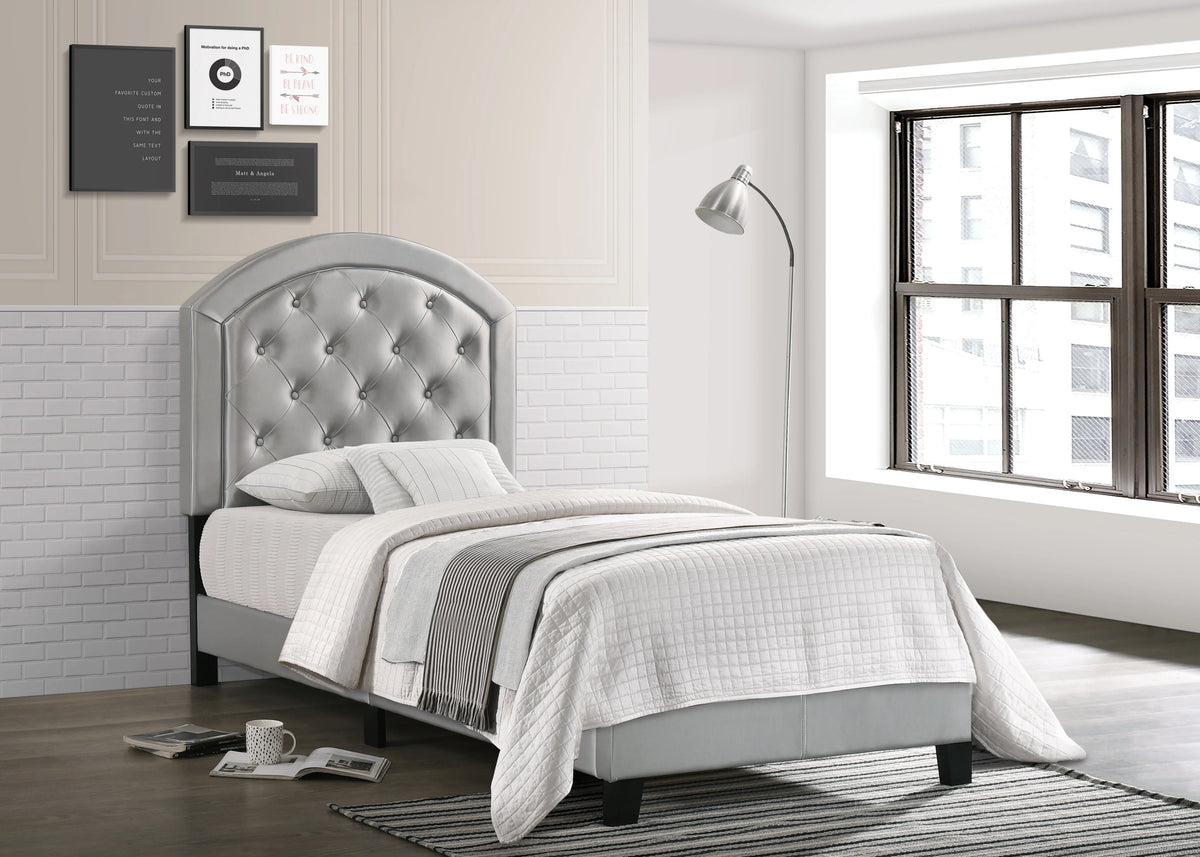 Crown Mark Silver Gaby Twin Platform Bed with Adjustable Headboard