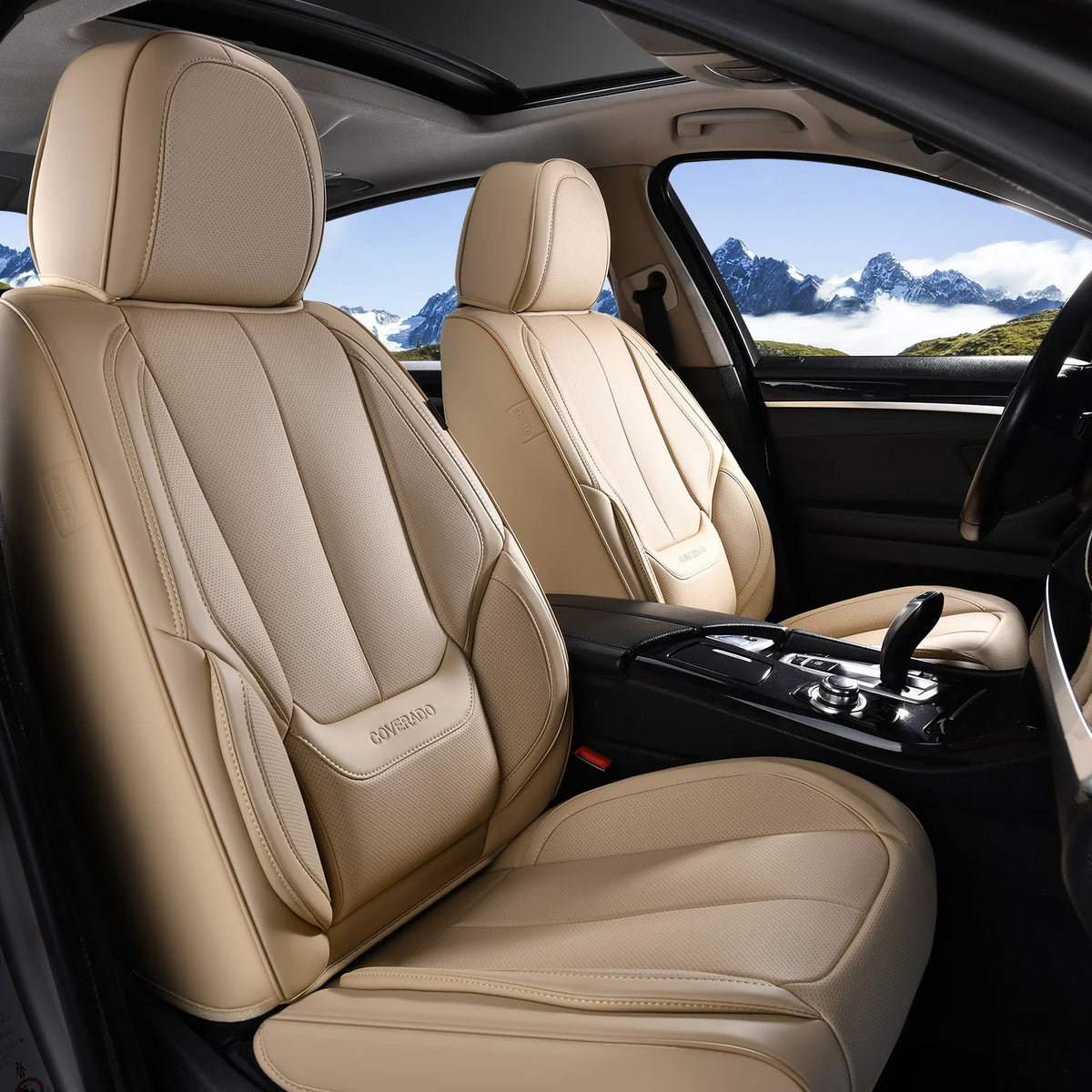 Coverado Black Front Car Seat Covers, Stylish Waterproof Premium Leather Automotive Seat Protectors, Airbag Compatible Auto Interior Accessories Universal Fit for Most Cars SUV Pick-up Trucks