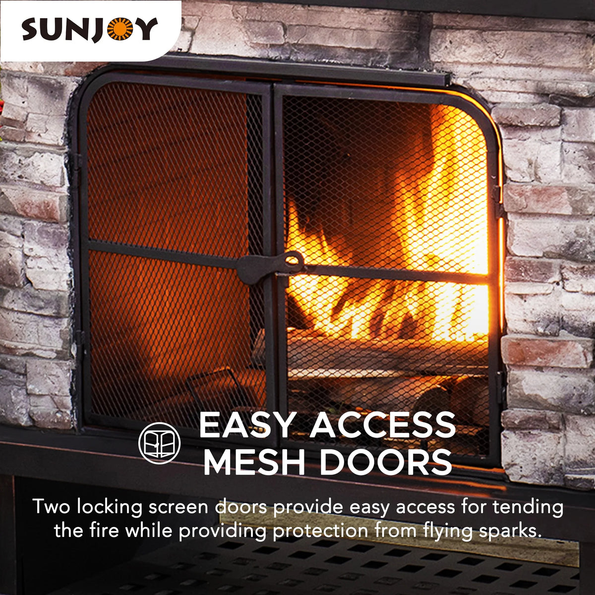 SUNJOY Outdoor 48 inch Steel Wood Burning Stone Fireplace with Fire Poker and Removable Grate