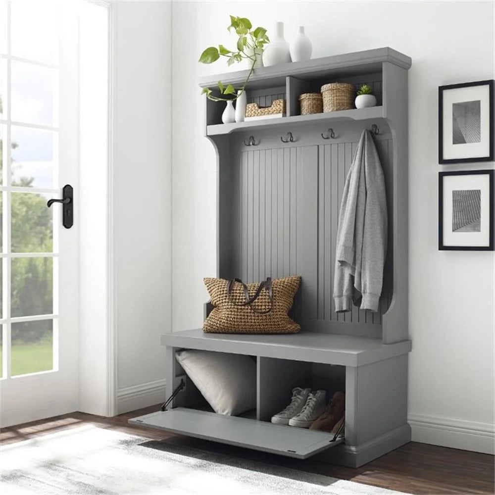Bowery Hill 4-Hook Coastal Wood Hall Tree in Distressed Navy