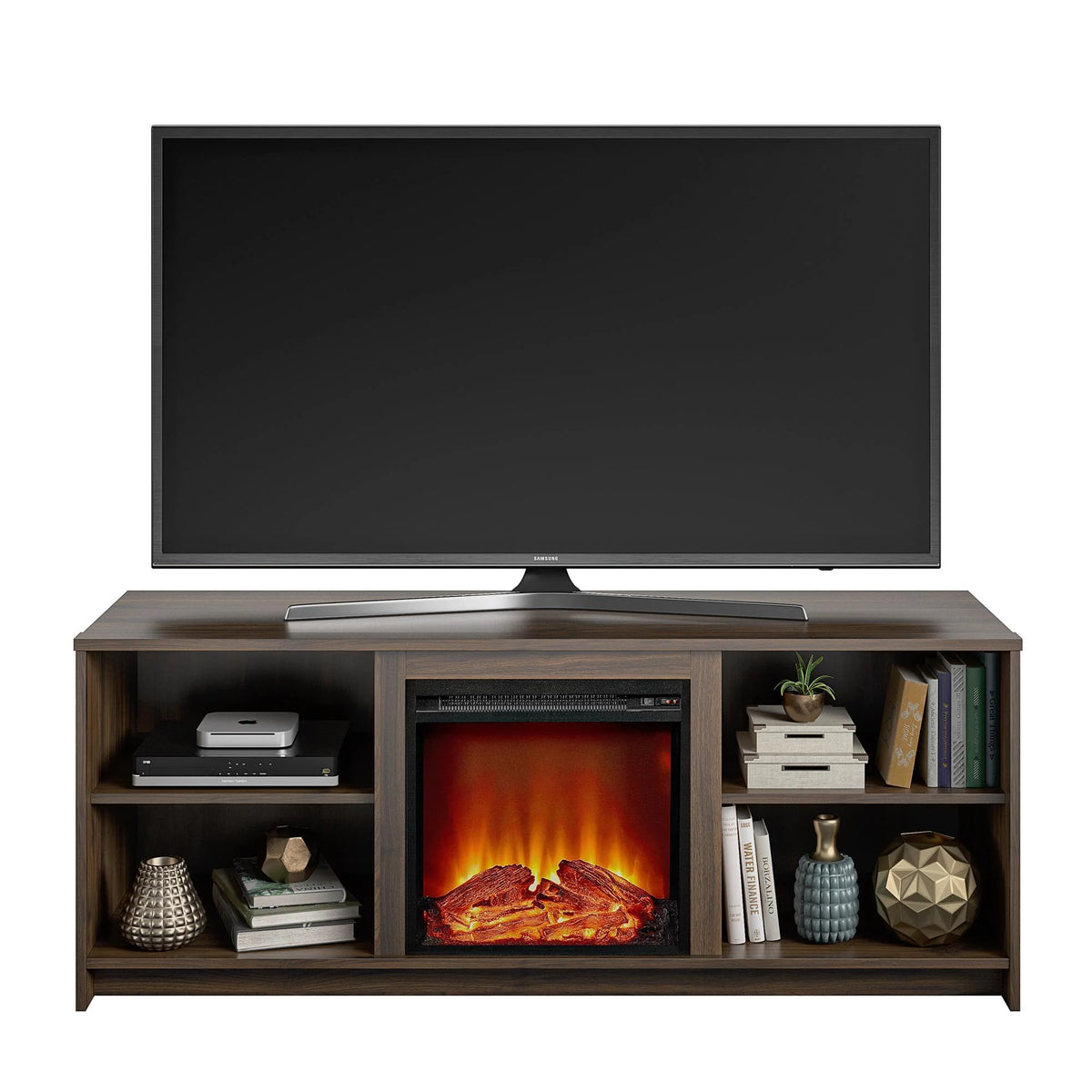 Mainstays Fireplace TV Stand for TVs up to 65", Black Oak