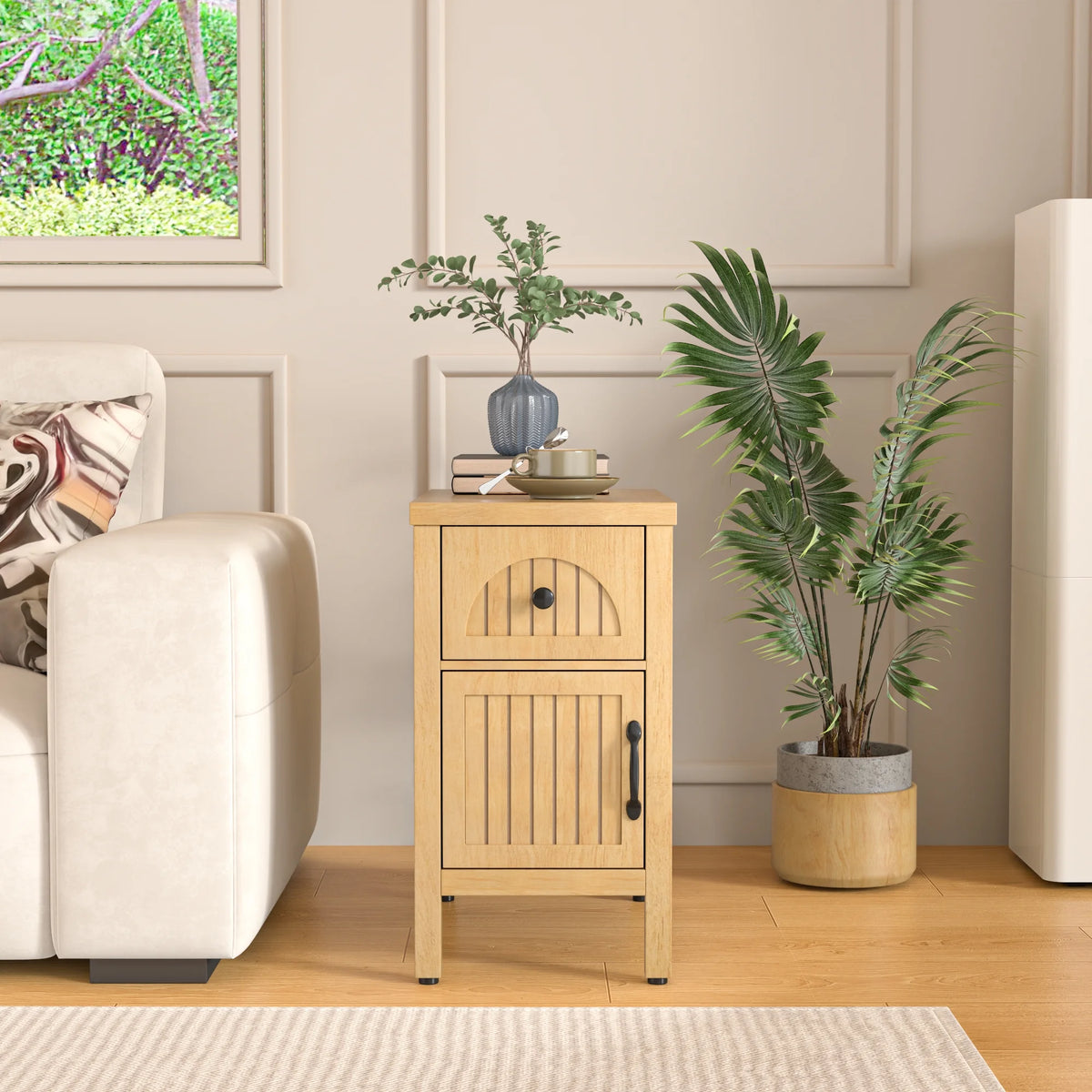 Narrow Nightstand with Drawers, Wood End Table, Narrow Side Table, Modern Sofa Side Table
