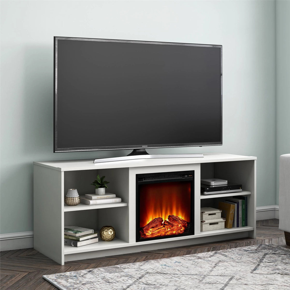 Mainstays Fireplace TV Stand for TVs up to 65", Black Oak