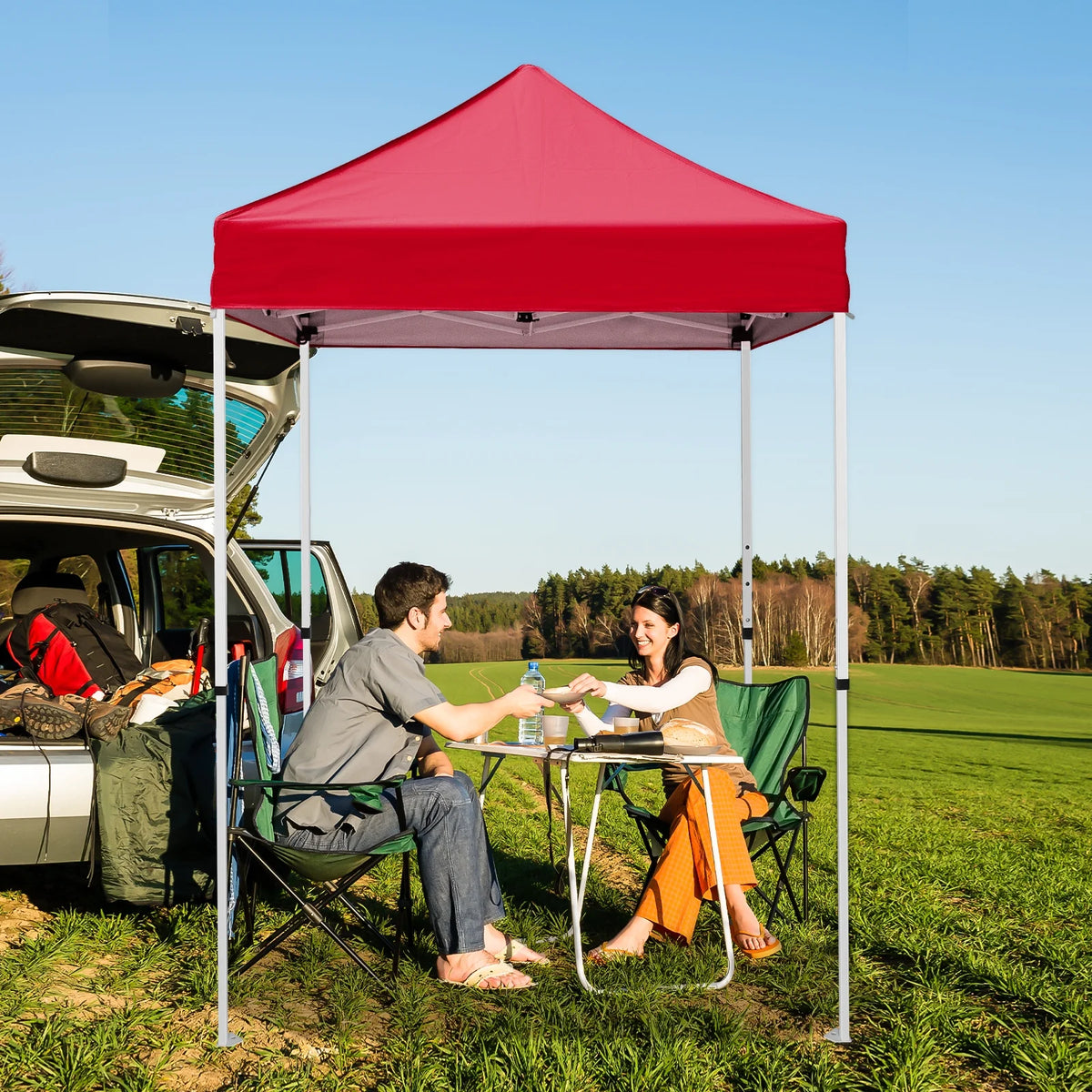 INTER HUT 5x5 Outdoor Pop up Canopy Gazebo, Instant Easy Set up Outdoor Canopy Commercial Fair Shelter, Beige