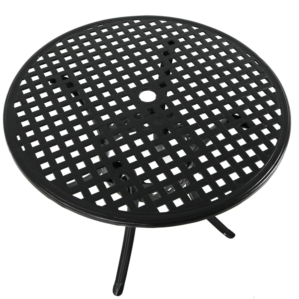 Sunnydaze Decorative Lattice 33" Round Cast Aluminum Outdoor Dining Table with Umbrella Hole