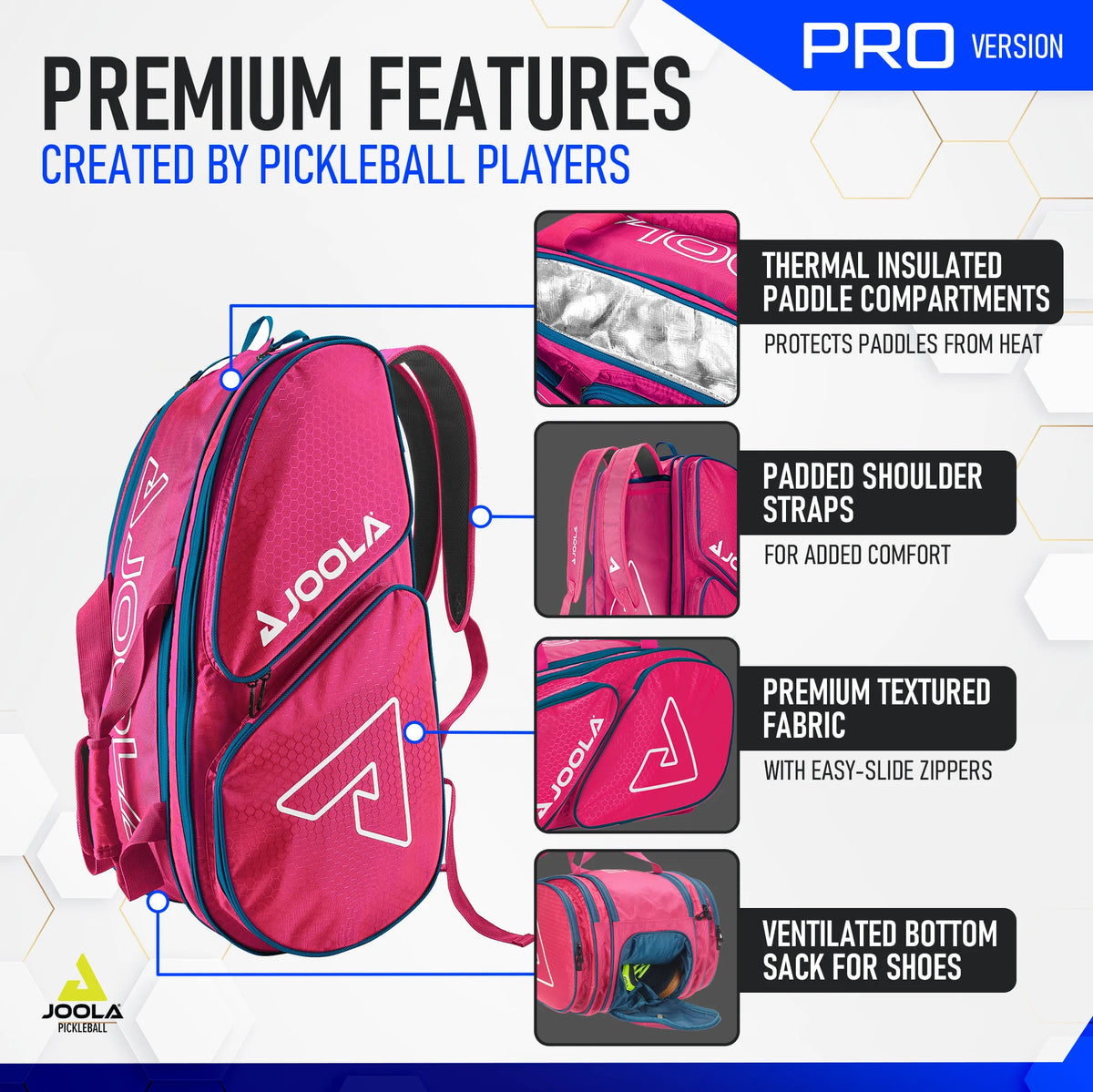 JOOLA Tour Elite Pro Pickleball Bag (Hot Pink/Blue)