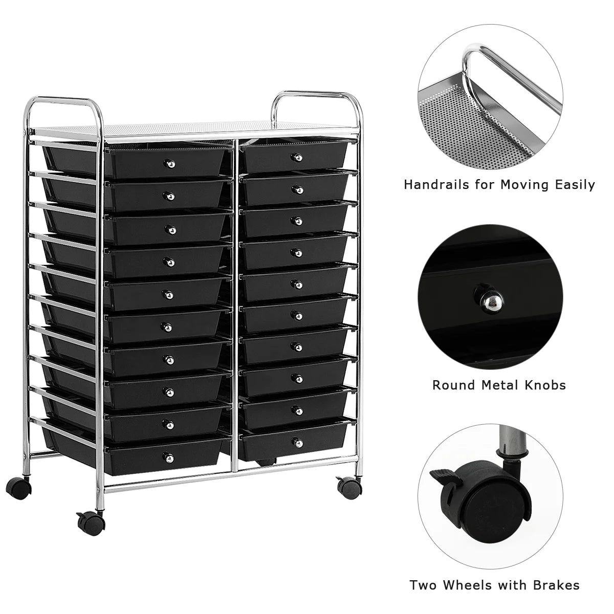Costway 20 Drawer Rolling Storage Cart Tools Scrapbook Paper Office School Organizer Yellow