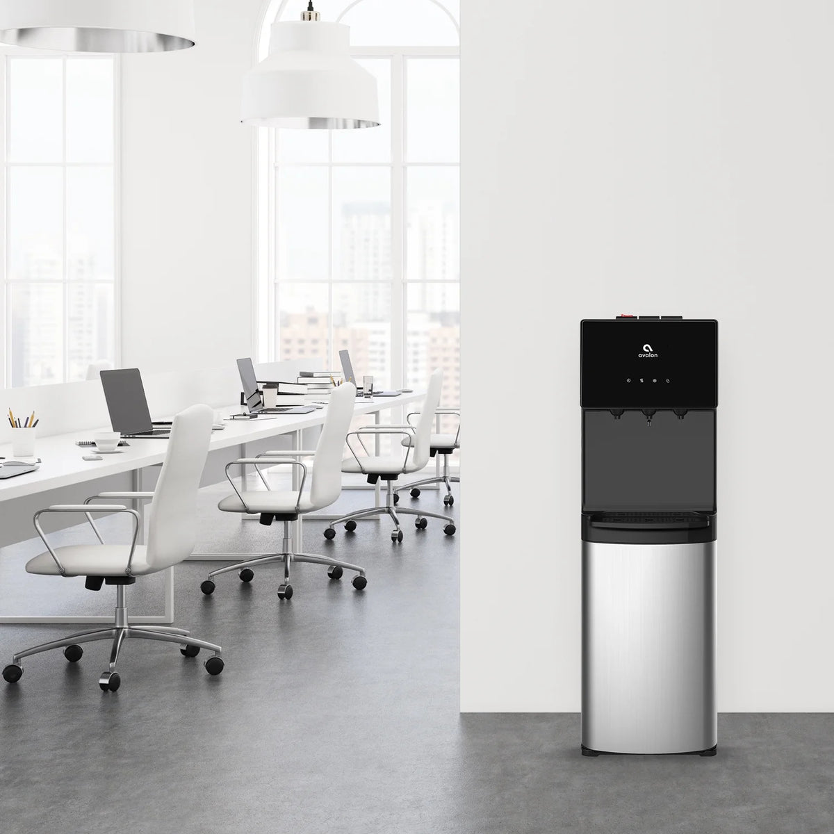 Avalon Bottom Load Water Cooler 3 Temp, Stainless/Black. 41 in