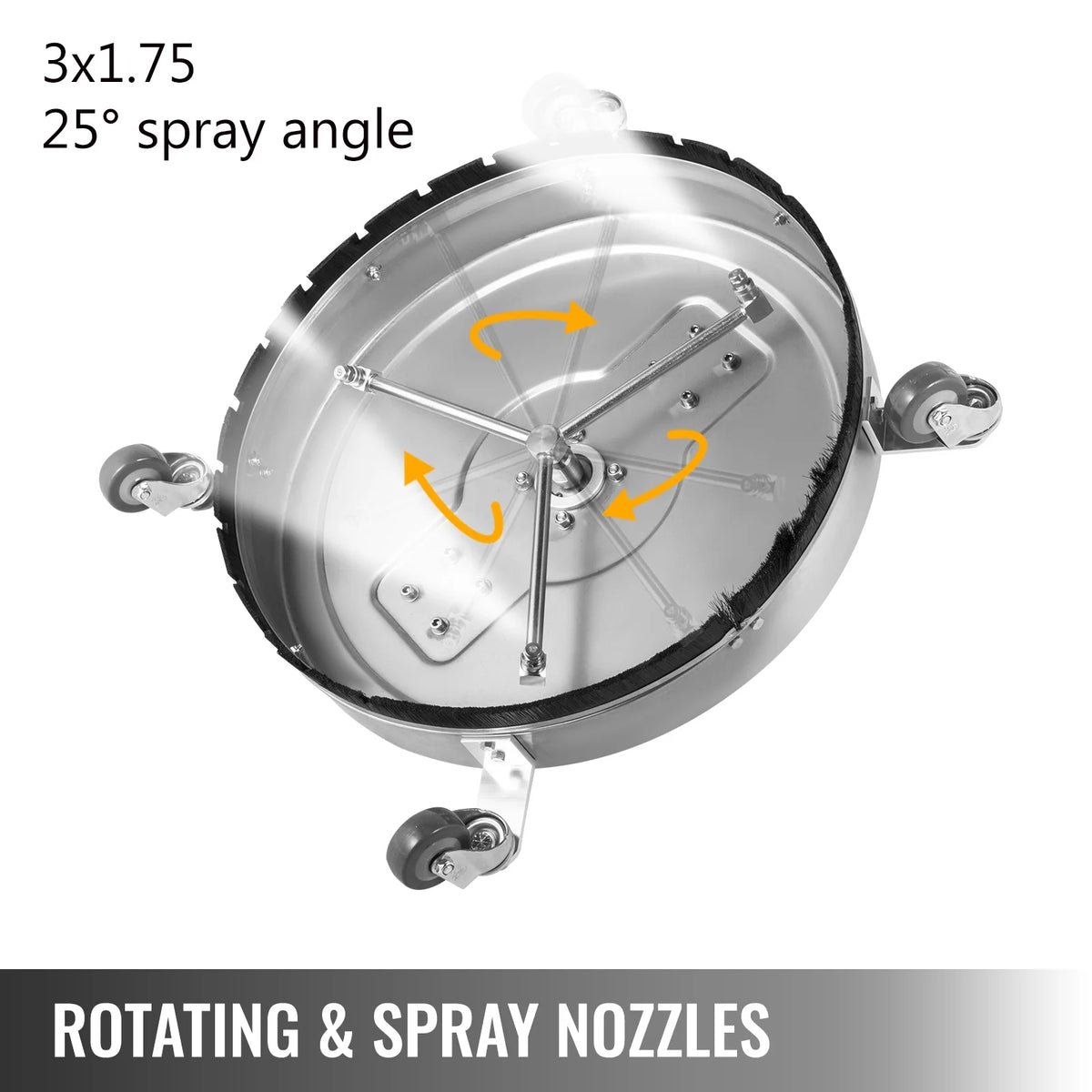 VEVOR 21" Surface Cleaner Pressure Flat Surface Cleaning 4000 PSI Max Working Pressure Flat Surface Cleaner Stainless Steel Rotating Surface Cleaner with 3 Nozzle Front Spray Bar