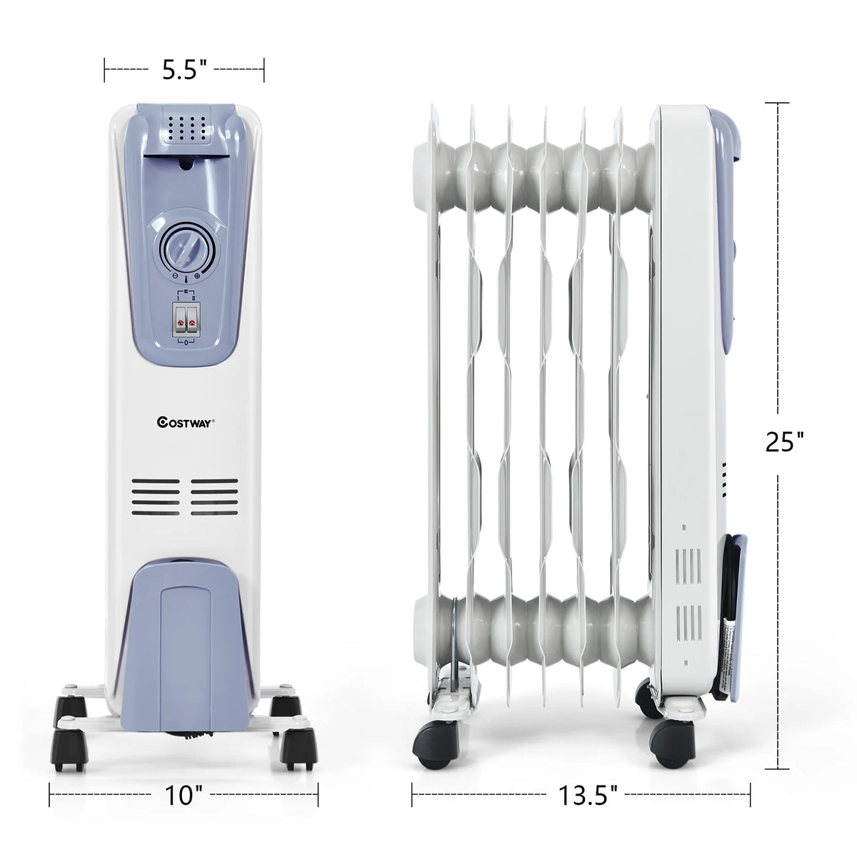 Costway 1500W Electric Oil Filled Radiator Space Heater 7-Fin Thermostat Room Radiant