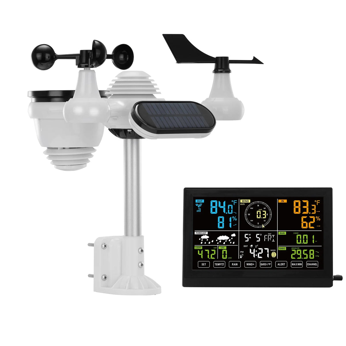 BENTISM 7 in 1 Wireless Weather Station, 7.5 inch HD Color Screen, Digital Weather Monitor for Indoor Outdoor with Temperature Humidity UV Predictive Alarm and Alerts