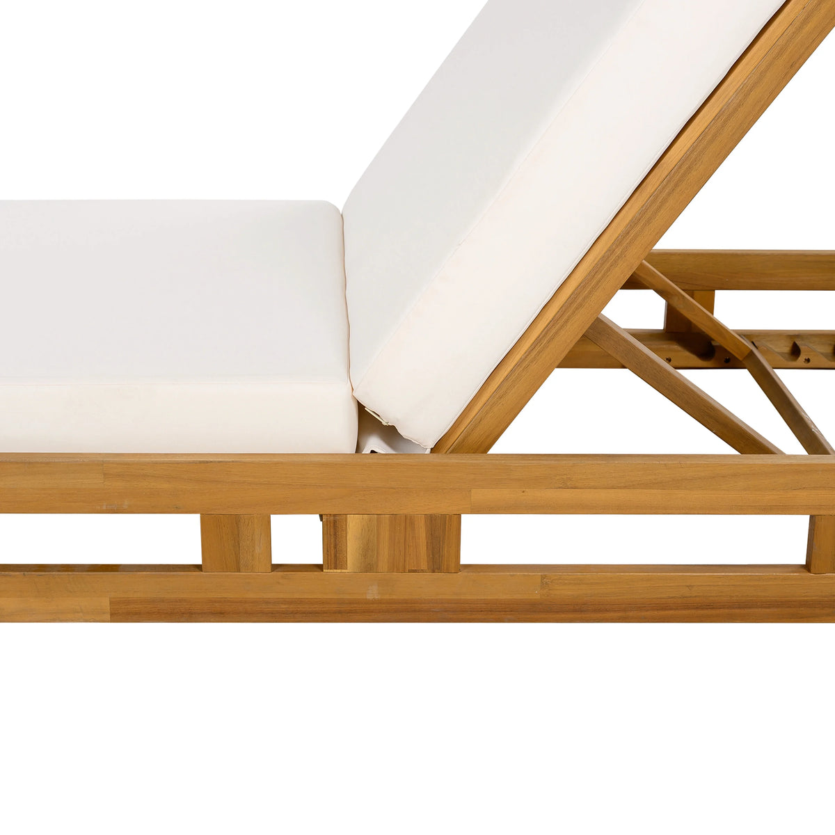 Patio Seating LOUNGE CHAISE SET, ACACIA WOOD WITH WATER-RESISTANT LOUNGE CUSHIONS (CREAM & 4 INCH THICK) - MATCHING DARK GREY VERSION AVAILABLE,Outdoor Seating