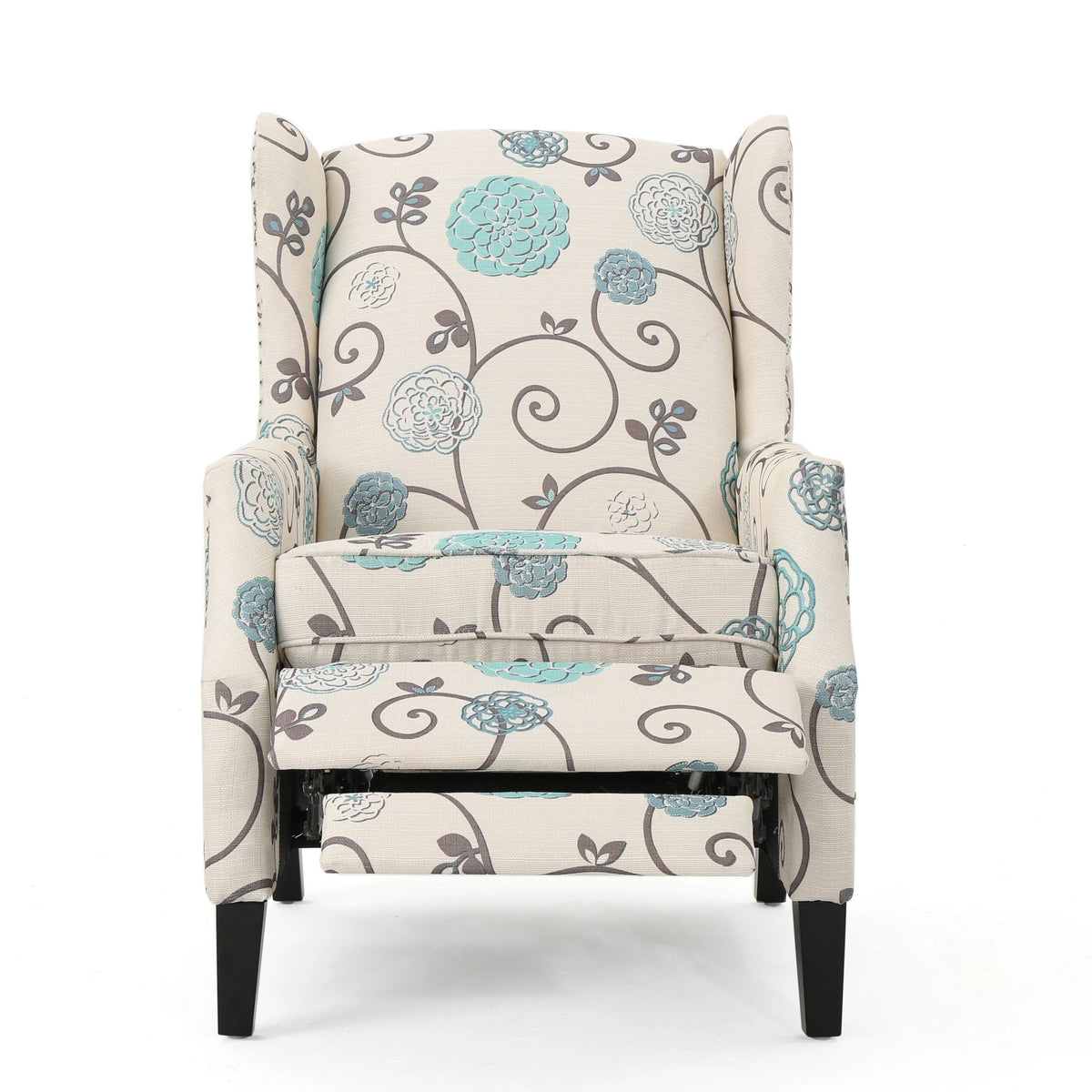 Noble House Allan Standard Fabric Wingback Pushback Recliner, Light Beige