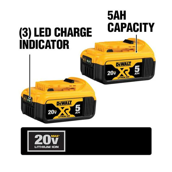 20V MAX XR Cordless Brushless Compact Reciprocating Saw, (2) 20V MAX XR Premium Lithium-Ion 5.0Ah Batteries, and Charger