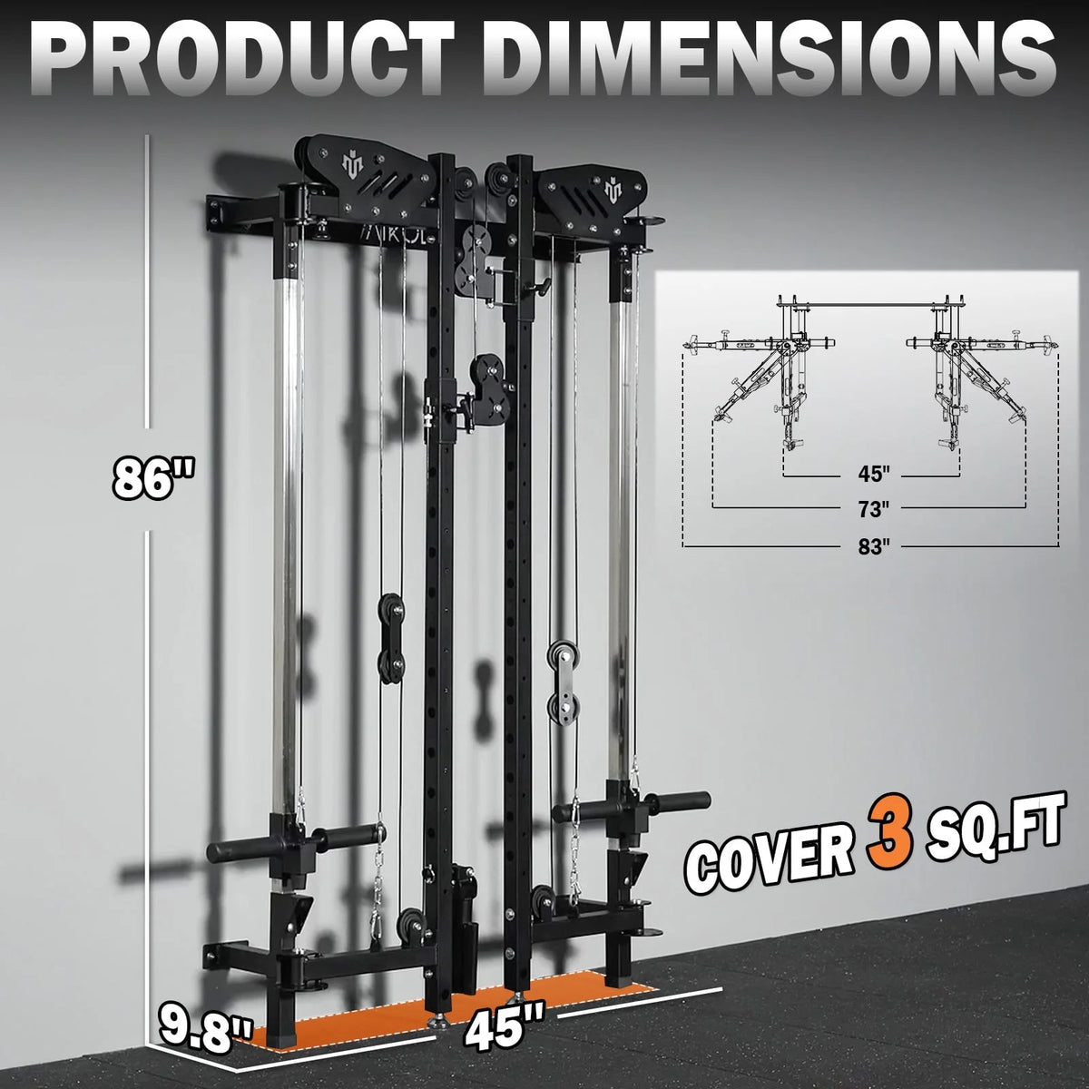 Mikolo Foldable Power Rack Cage,1000lbs Capacity Wall Mounted Squat Rack with independent pulley system, Space Saving Home Gym Equipment with 5 Adjustable Angle