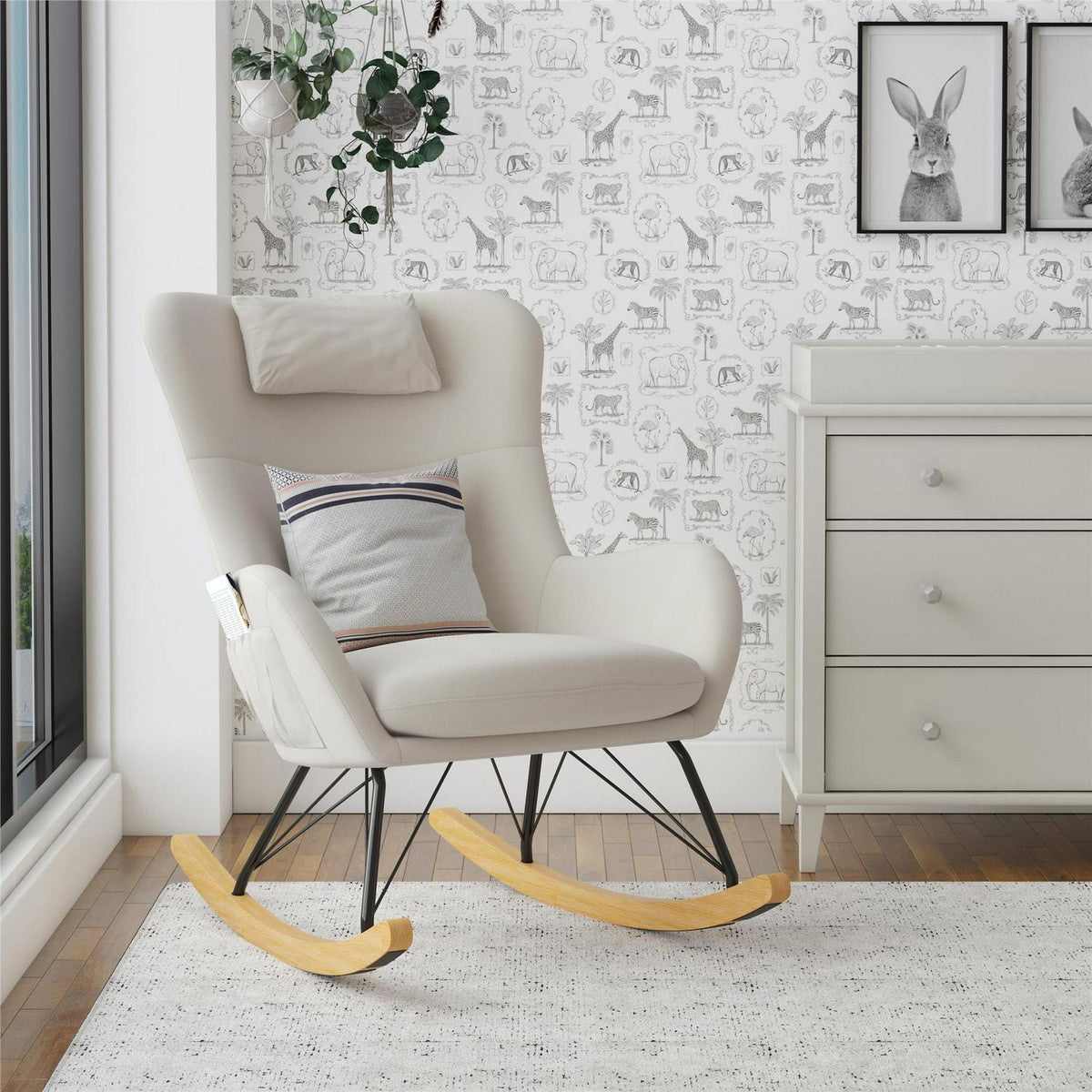 Baby Relax Robbie Rocker with Storage Pockets. Beige Linen