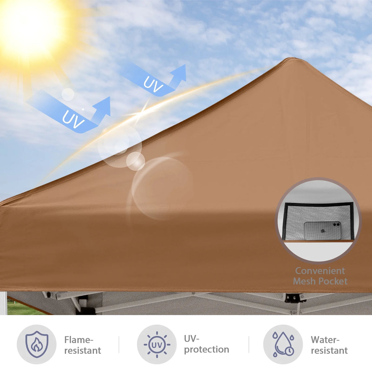 INTER HUT 5x5 Outdoor Pop up Canopy Gazebo, Instant Easy Set up Outdoor Canopy Commercial Fair Shelter, Beige
