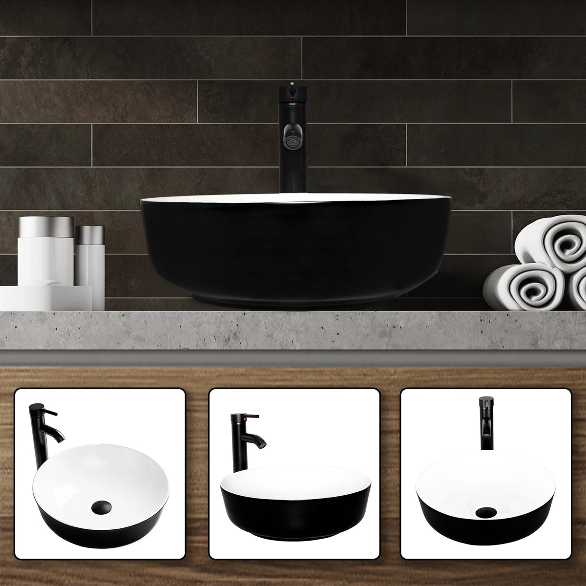 FULLWATT Bathroom Ceramic Sink Vanity Vessel Basin Porcelain Faucet Drain Combo Rectangle,White