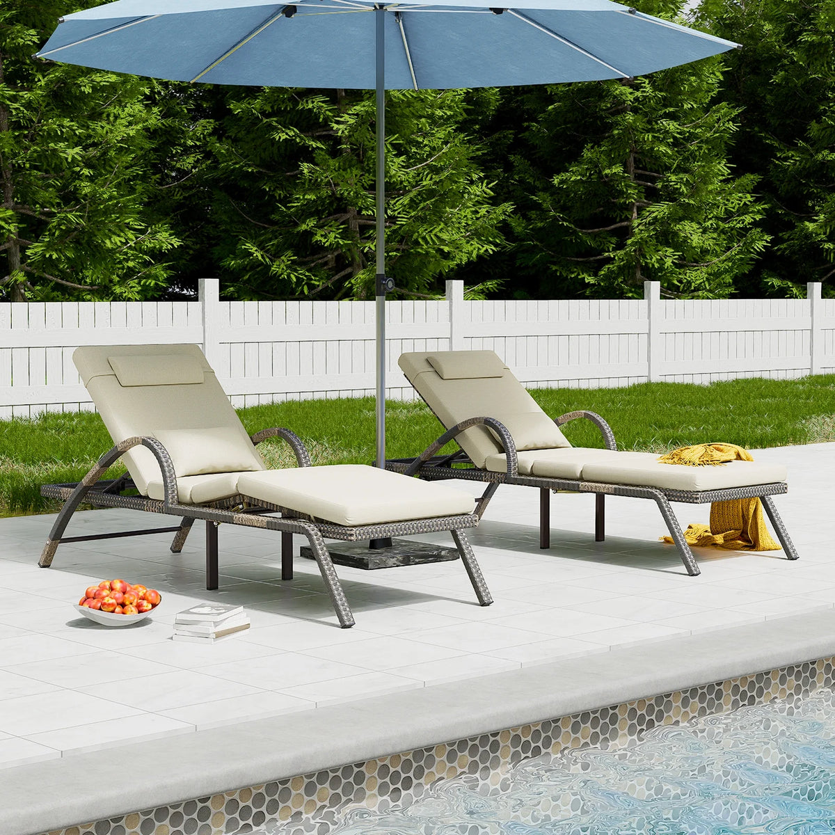 MEISSALIVVE 4-Piece Outdoor Lounge Chairs, Pool Chairs with Adjustable 5 Position Backrest , PE Rattan Chaise for Backyard Porch Deck (Gray)