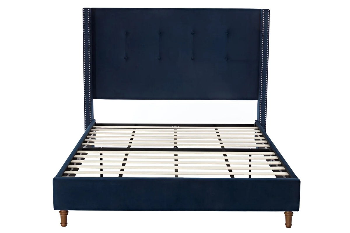 King Bed Frame Upholstered Bed with Tall Headboard, Chenille Platform Bed King Size, No Box Spring Needed, Easy Assembly, Ivory