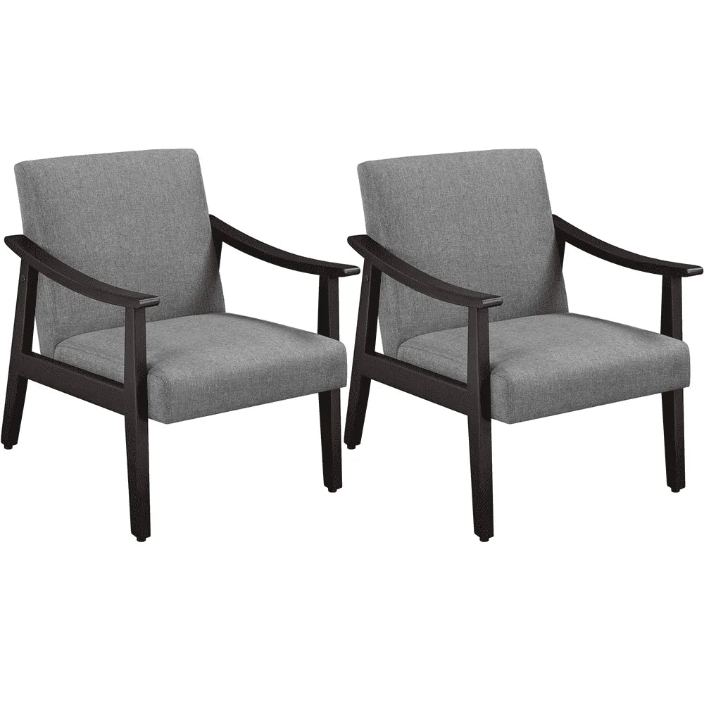 Yaheetech Mid-Century Upholstered Faux Leather Armchair with Solid Wood Legs,Brown
