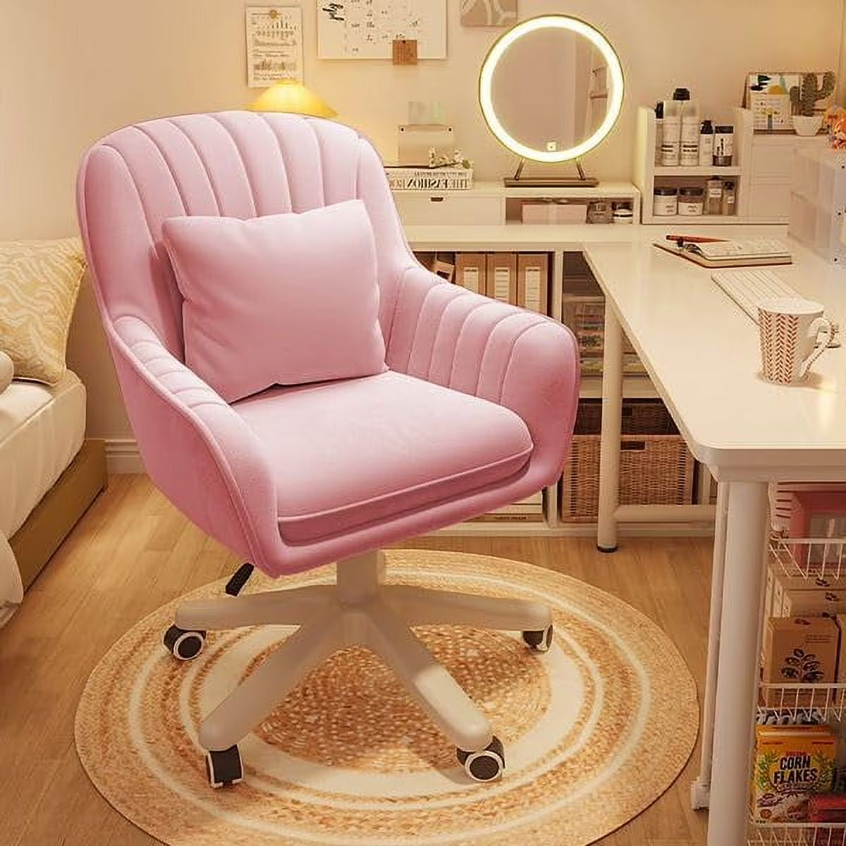 Home Office Chair Computer Chair with Mid-Back Upholstered Modern Tufted Computer Task Chair Swivel Height Adjustable Velvet Accent Chair.��White��