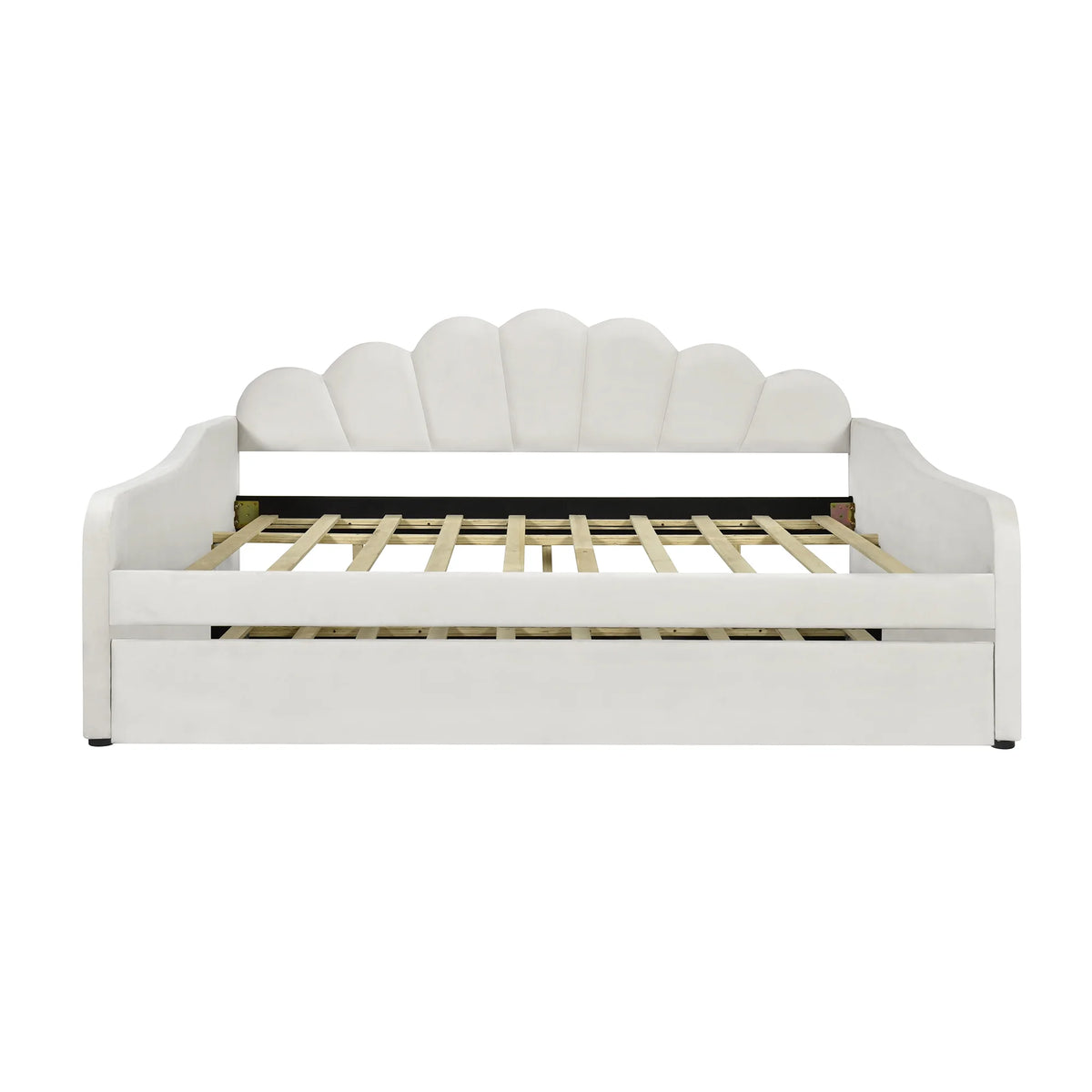 EUROCO Upholstery Full Size Platform Bed, Upholstered Daybed with Headboard and Trundle, Beige