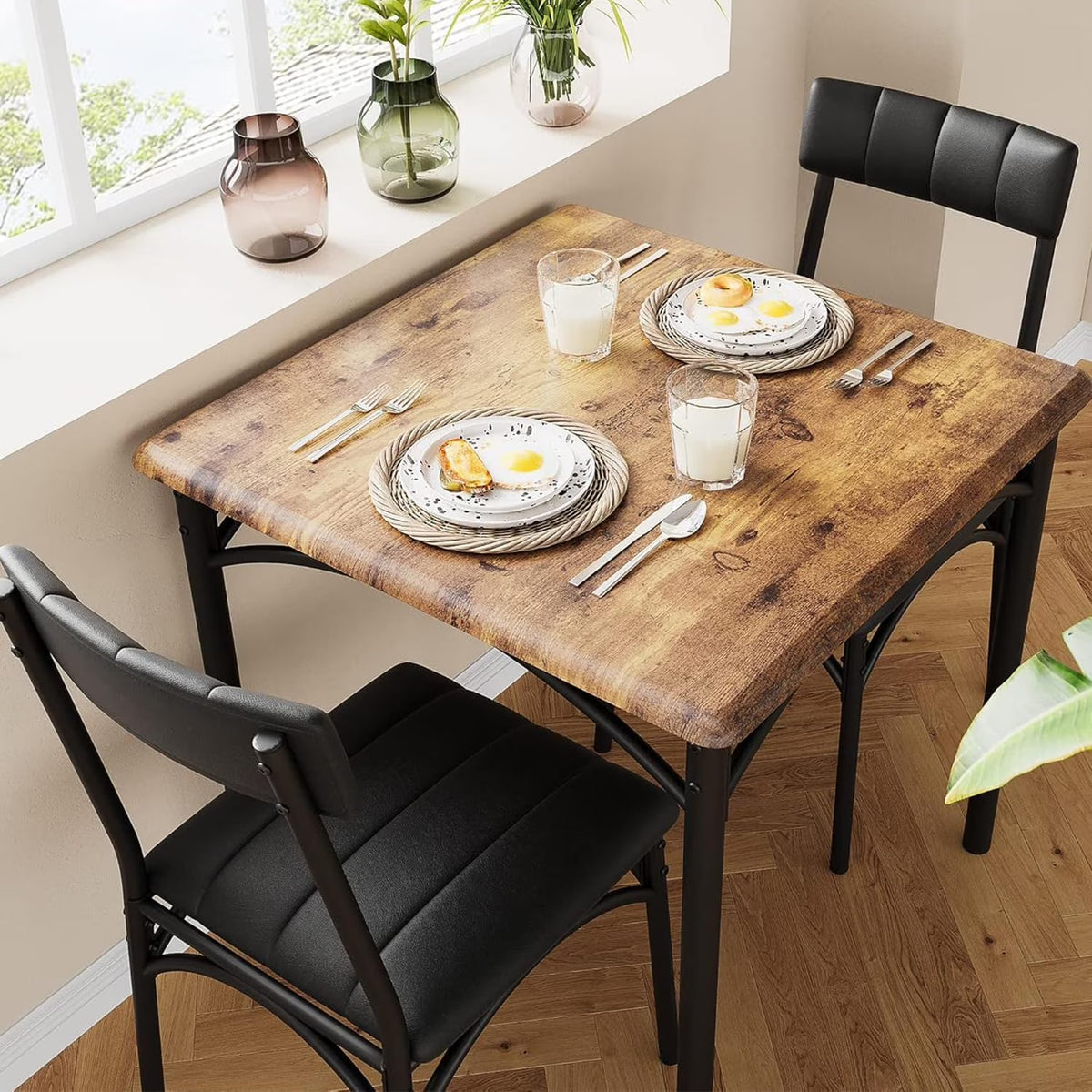 Dining Table Set for 2, Kitchen Table and Chairs for 2 with Upholstered Chairs, 3 Piece Dining Room Table Set, Square Kitchen Table Set for Small Space, Apartment, Studio