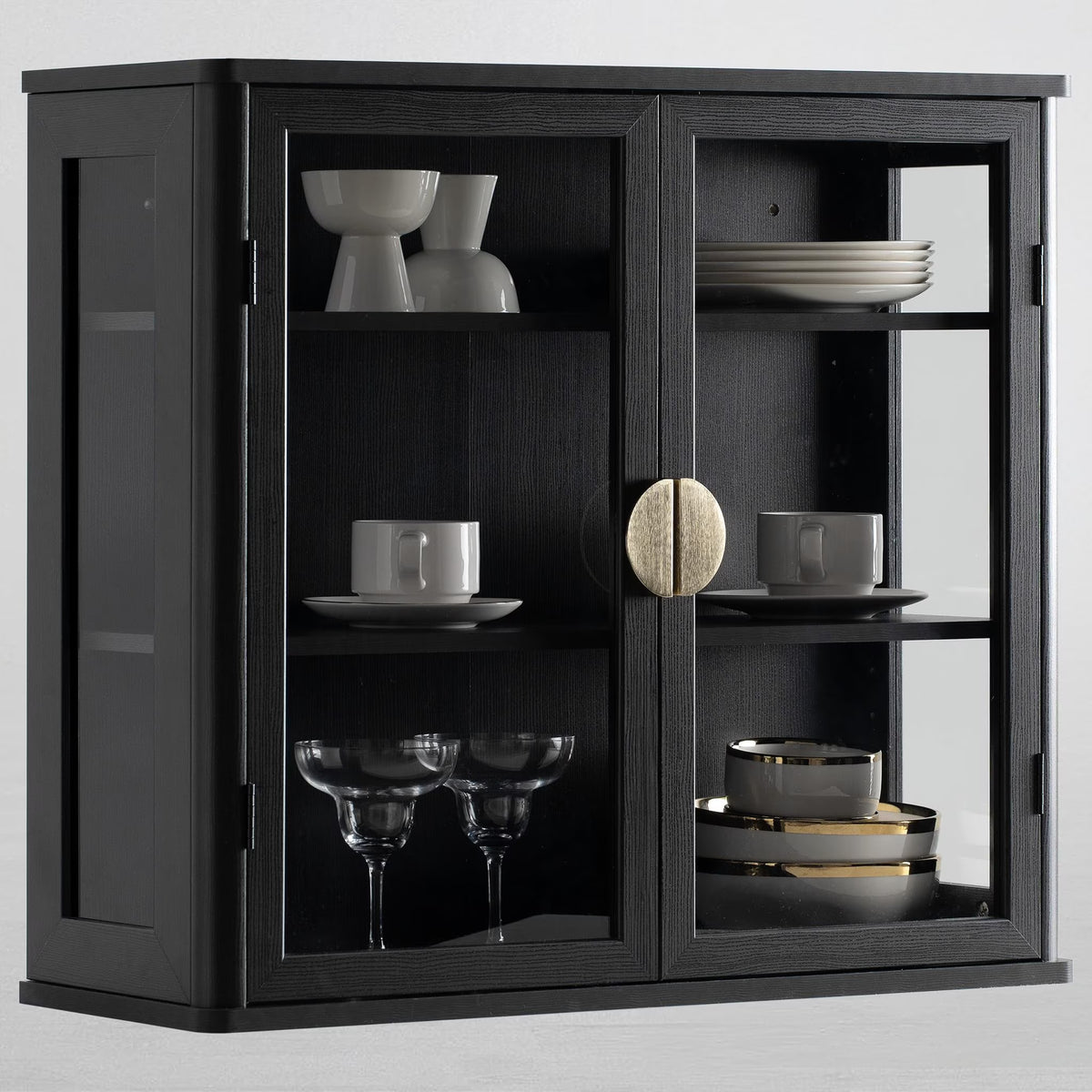 POLIHOME Display Wall Cabinet with Tempered Glass Doors��Storage Cabinet with Adjustable Shelves