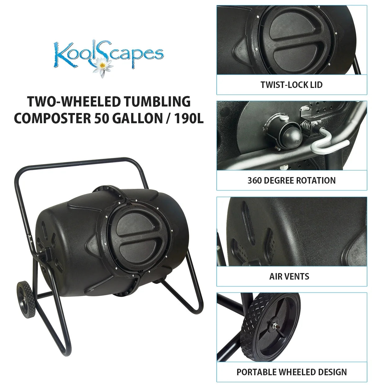 KoolScapes Two-Wheeled Tumbling Composter 50 Gallon / 190L