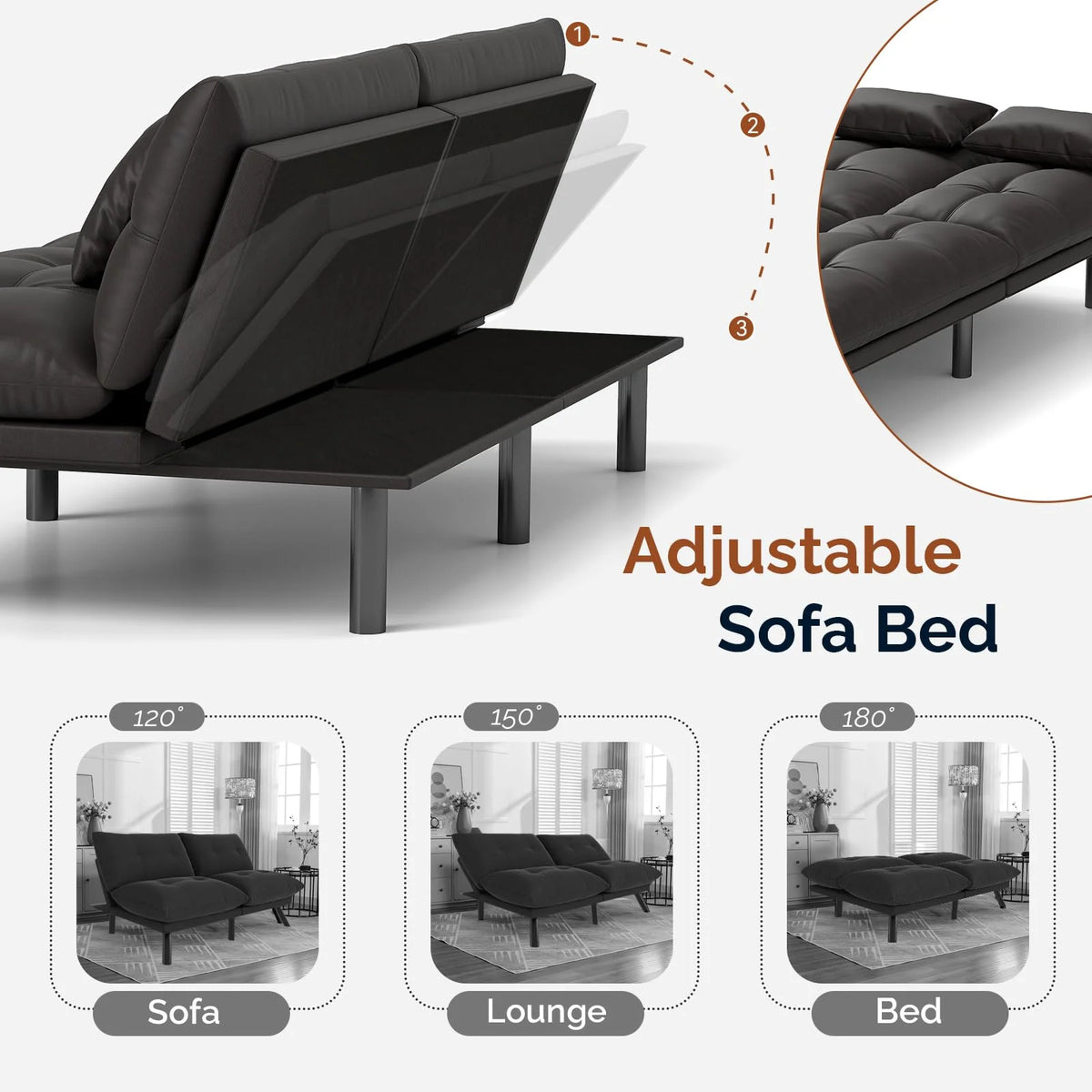 70���� Convertible Futon Sofa Bed Folding Bed Sleeper Couch for Living Room, Small Space or Office, Light Grey