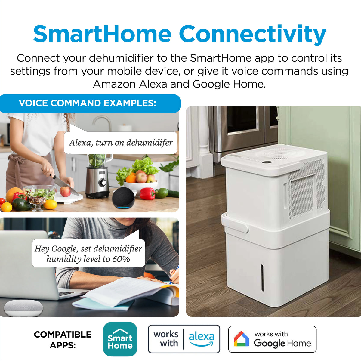 Midea Cube 20-Pint Smart Wi-Fi Dehumidifier, White, Automatic Shut-Off