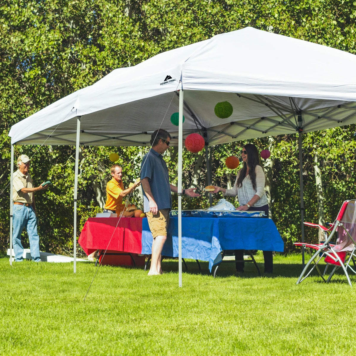 Ozark Trail 20x10 ft Pop Up Canopy Tent with Wheeled Bag, White, Straight Leg