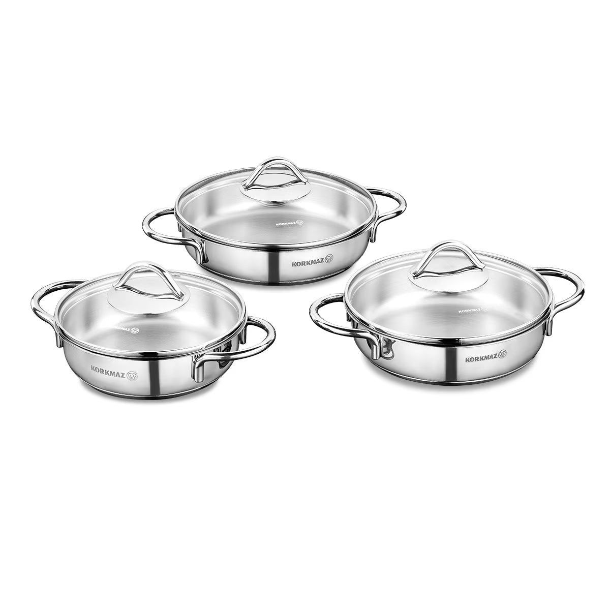 KORKMAZ Tombik Stainless Steel Omelet Set, Cooking Pots with Lids, 6Pcs, 6.3-7.1-7.9 inch