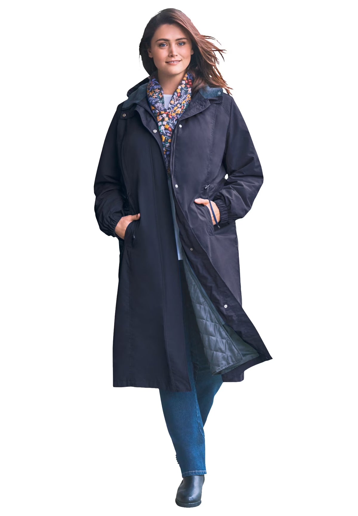 Woman Within Plus Size Long Hooded Taslon Jacket