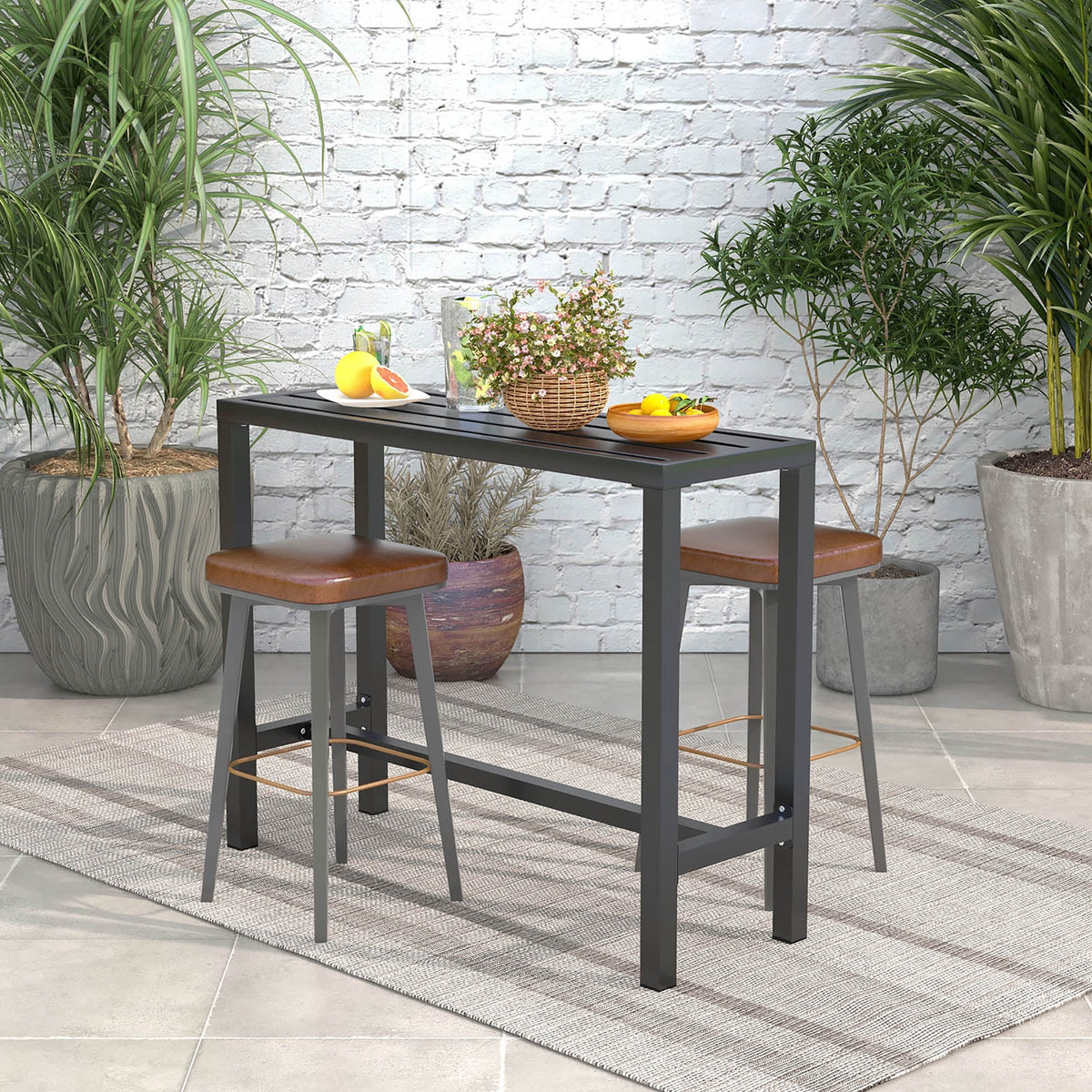 Costway Outdoor Metal Bar Table 55'' Patio Rectangular Counter Height Dining Table Black